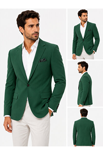 SABRİ ZENGİN Men's Slim Fit Single Button Blazer Jacket