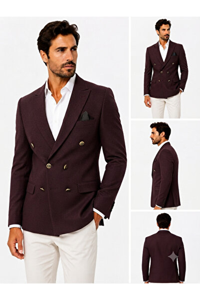 SABRİ ZENGİN Men's Slim Fit Double-Breasted Blazer Jacket