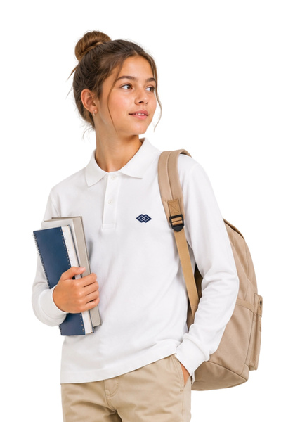 Divonette Girls Boys White Polo Collar T-Shirt Long Sleeve School T-Shirt Uni...