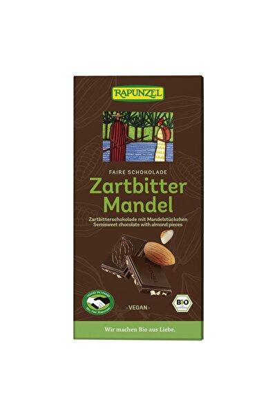Rapunzel Ciocolată neagră cu migdale și 55% cacao, organică vegană, 80g