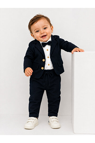 tinytrends Erkek Bebek Zıbınlı Gömlek Papyonlu Takım Elbise