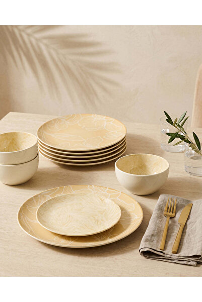 REDTAG Light Beige Floral Porcelain Dinner Set (12 Piece)