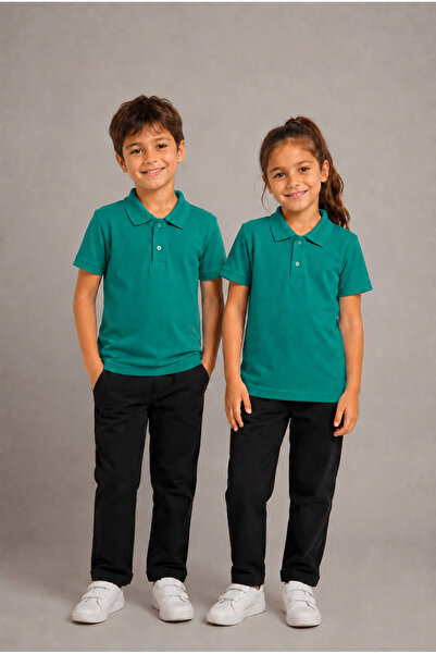 fevien Unisex Girls Boys Polo Collar Buttoned Short Sleeve Cotton Basic T-Shi...