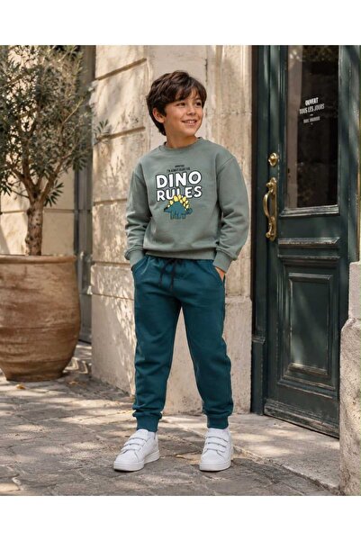 Erkek Çocuk Dinazor Baskılı Sweatshirt & jogger eşofman 2li takım