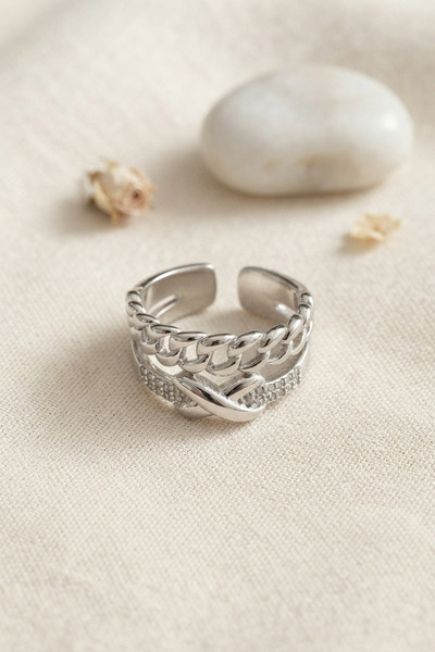 Marsilyan Adjustable Silver Color Ring with Chain and Knot Detail Tj-Byk4230 ...