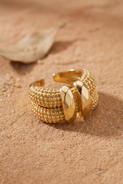 Marsilyan Granular Textured Double Row Adjustable Gold Color Ring Tj-Byk4220 ...