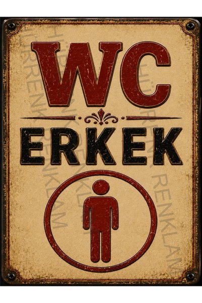 sıradışıhediyem Retro Metal Wc Men's Warning Sign Metal 20X15 Cm.