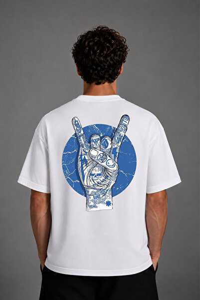 VSRN Tricou oversize alb cu imprimeu pe spate Rocker Sign Design