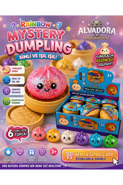 Wolawood Squishy Simli Çin Mantısı Sık Bırak Hediyelik Oyuncak, Random Renk K...