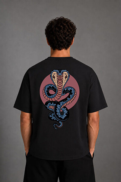 VSRN Tricou oversize negru cu imprimeu Cobra Design pe spate