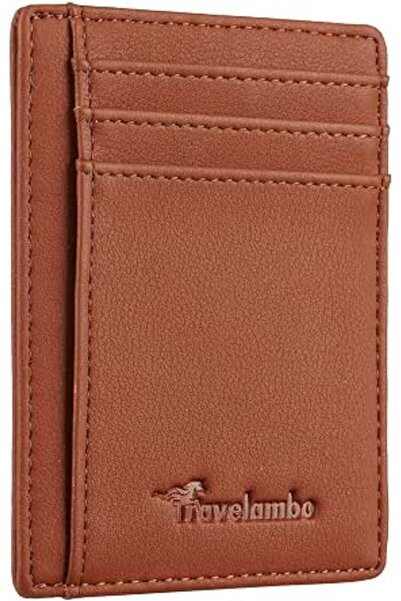 Travelambo Front Pocket Minimalist Leather Slim Wallet RFID Blocking Medium Size