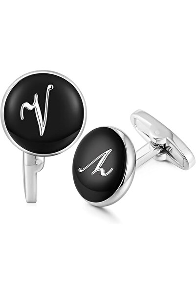 honeyfoam HONEY BEAR Initial Alphabet Letter Cufflinks for Men, Black Round S...