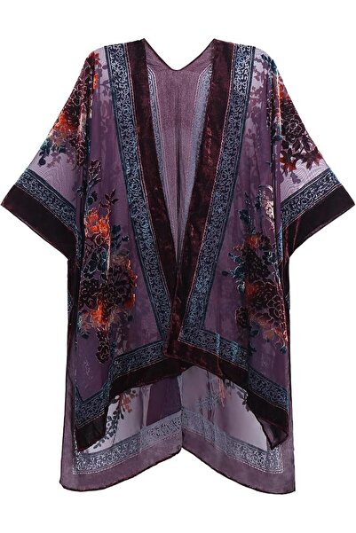 MJP MJ SERECA Women's Burnout Velvet Kimono Long Cardigan Cover Up Without Ta...