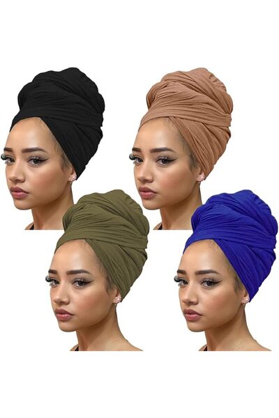 kachanaa Stretch Jersey Turbans Head wrap Hair Scarfs Solid Color Ultra Soft ...