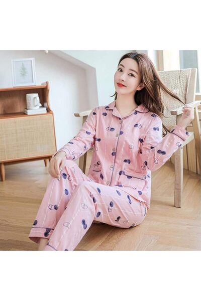 GENERAL Women'S Pajamas Cotton Pajama Set Long Sleeve Top + Pants