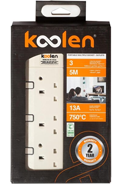 GENERAL Koolen Socket 3 Outlets, 5 Meter Cable, White