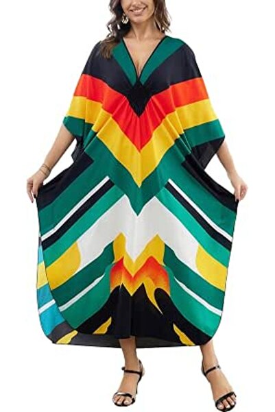 GENERAL Women's Bohemian Kaftan Maxi Loungewear Oversized Nightgown Homewear ...