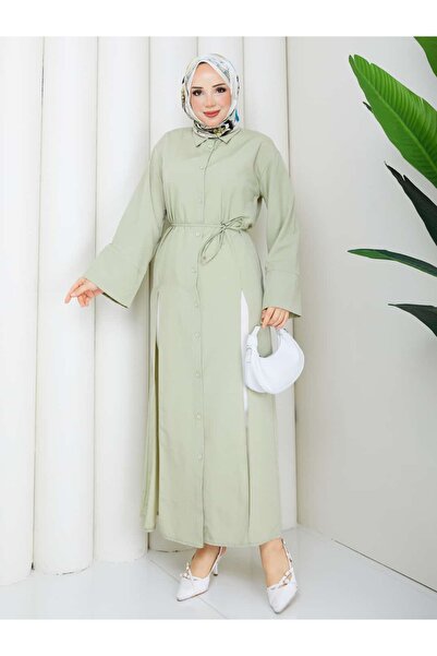 ELAY Fashion Women's Tie-Waist Slit Shirt Dress