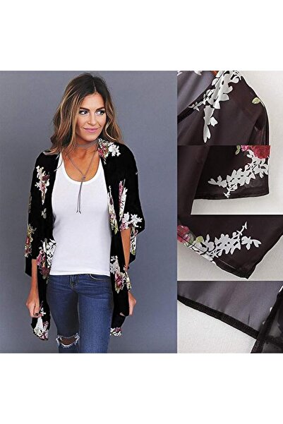 YULOONG Womens Cover Ups Chiffon Floral Print Kimono Loose Shawl Cardigan Boh...