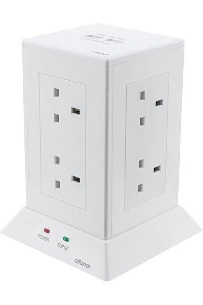 Alfanar مقبس كهربائي بـ 8 منافذ، منفذان USB للشحن السريع (نوع "A" 18 واط ونوع...
