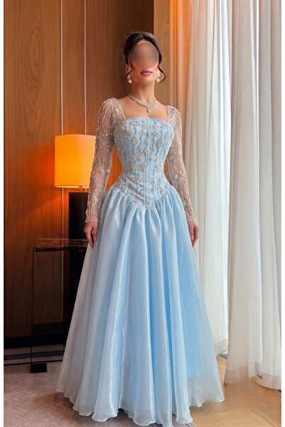 ALPHALUNA Elsa Dress | With elegant embroidery and sky blue gazar fabric