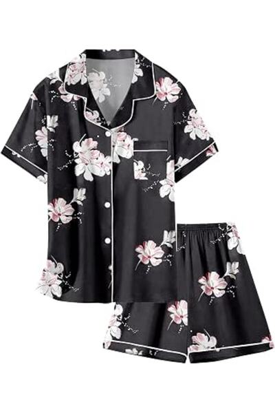GENERAL Schbbbta Girls Boys Satin Pajamas Set, 2Piece Silk Nightwear Button-D...