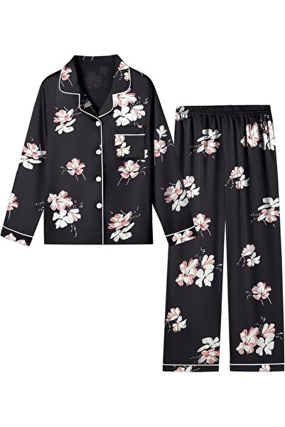 GENERAL Schbbbta Girls Boys Satin Pajamas Set, 2Piece Silk Nightwear Button-D...