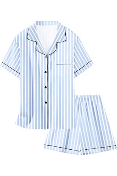 GENERAL Schbbbta Girls Boys Satin Pajamas Set, 2Piece Silk Nightwear Button-D...