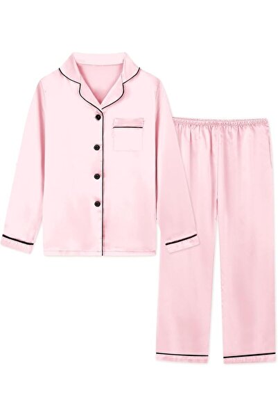 GENERAL Schbbbta Girls Boys Satin Pajamas Set, 2Piece Silk Nightwear Button-D...