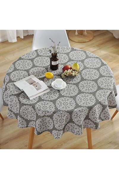Generic Brand Tablecloth - Round striped tablecloth - Floral pattern - Washab...