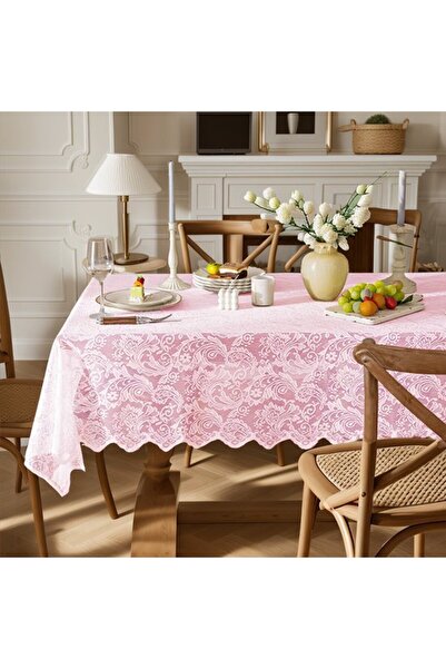 Generic Brand Pink lace tablecloth, rectangular, 150cm x 200cm, embroidered p...