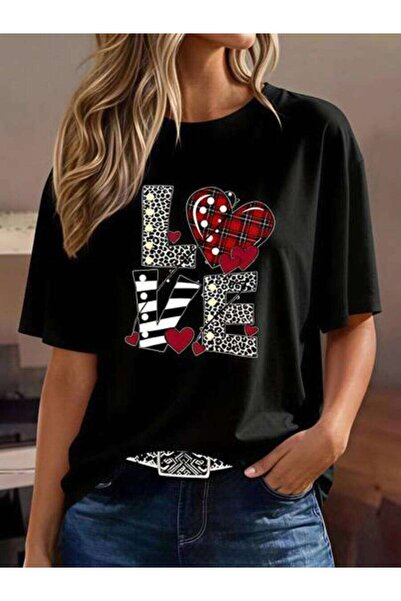 23ERVA Love Pattern, Women's Heart Plaid Design, Pure Cotton T-Shirt, Casual ...