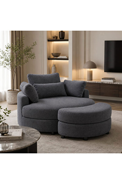 homejoyz Linen and Wood Chair Suede - Sable Wave - 90X120X80 cm - Dark Gray