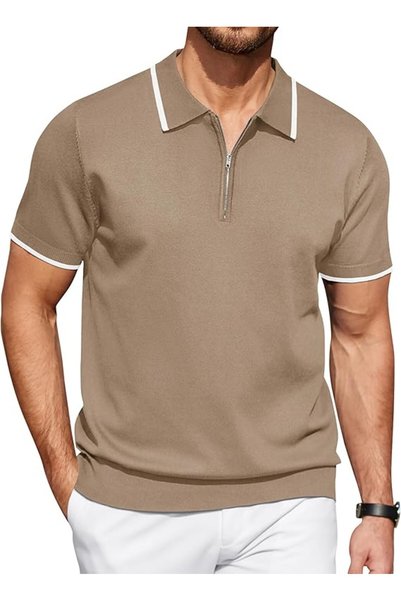 COOFANDY Men's Zipper Polo Shirt Casual Knit Short Sleeve Polo T Shirt Classic Fit Shirts