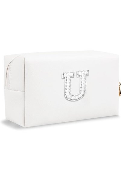 ChaoGreat Personalized Makeup Bag Initial A-Z Preppy Patch Bag,Small PU Leath...