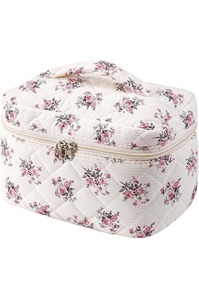 uekeboag حقيبة مكياج كبيرة للسفر للنساء، حقيبة مستحضرات تجميل مبطنة بنقشة زهو...