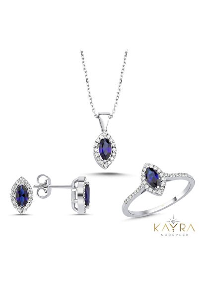 Kayra Mücevher Markiz Safir ve Pırlanta Takım PT07