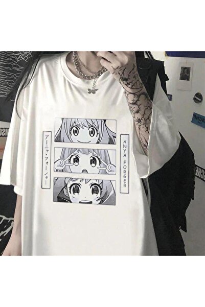 DEEFWEAR Mi̇ngalondon Triple Anya Forger Printed White Unisex Oversize T-Shirt