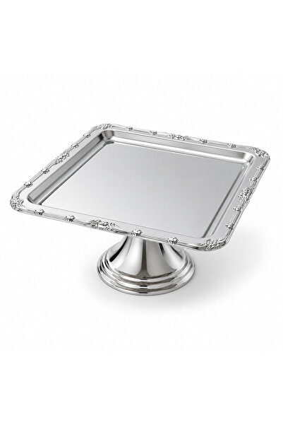 Turkco Square Presentation Tray with Stand 21.5 cm Silver Serving Tray for Tu...