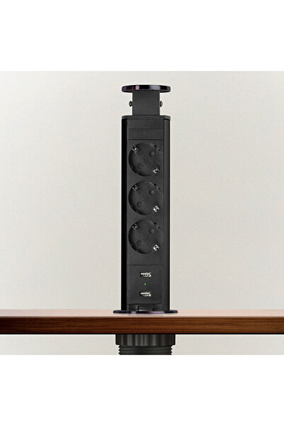 Alista Home Priză de birou încorporată, 3 prize, 2 USB, 3500W, negru, retract...