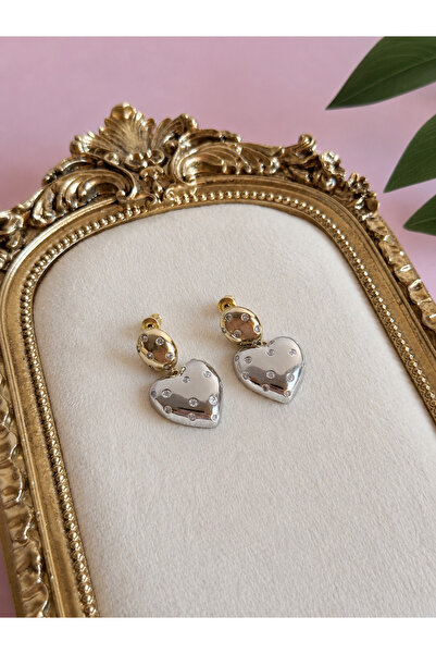 FLAWSOME JEWELRY STORE Heart Zircon Stone Steel Non-Tarnish Earrings
