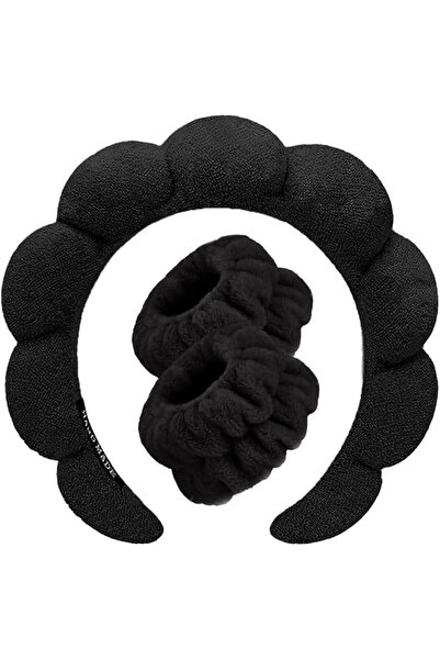 Tetizo Spa Headbands for Washing Face Makeup Wristband Set, Sponge Bubble Ski...