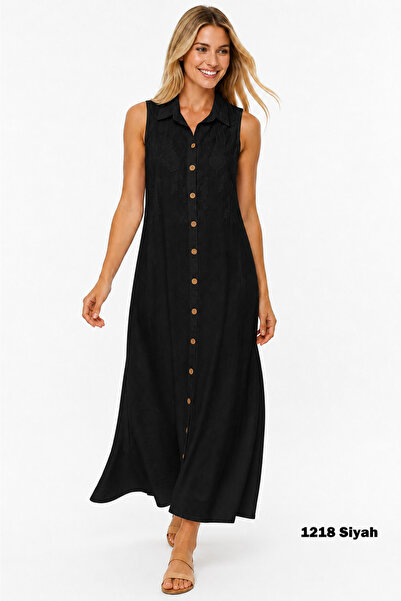 Duss 1218 Cotton High Collar Shirt Dress
