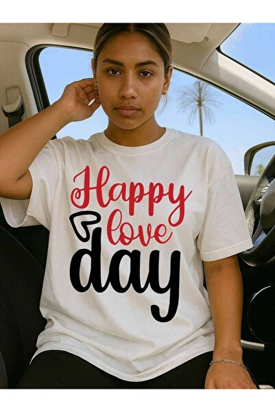 2BIR Women Valentine's Day T-Shirt White Short Sleeve Casual Loose Fit Heart ...