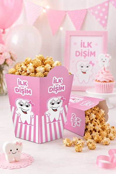 Baloncu Nene Pink First Tooth Themed Corn Box 8 Pieces 8X11 cm Baby Girl Toot...