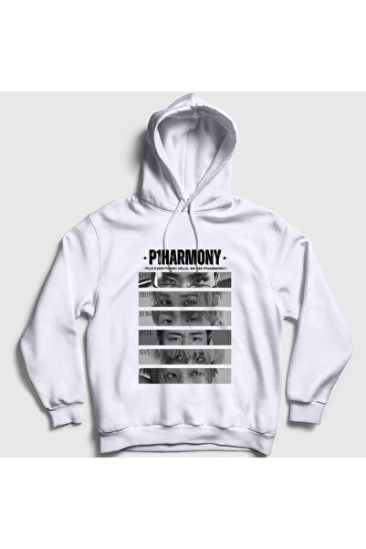 Presmono Unisex White Eyes K-Pop P1Harmony Hooded Sweatshirt 619825Tt