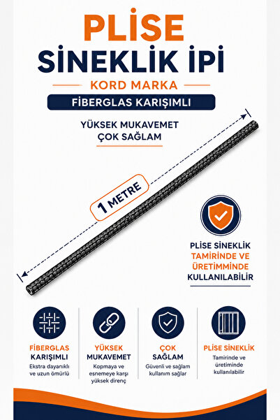 DEKORON Plise Sineklik İpi 1 Metre Kord Marka Fiberglas Karışımlı Tamir ve Ür...