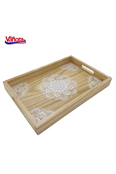 vanora Home Wooden Serving Tray with Mandala Pattern, 36x24x4 cm