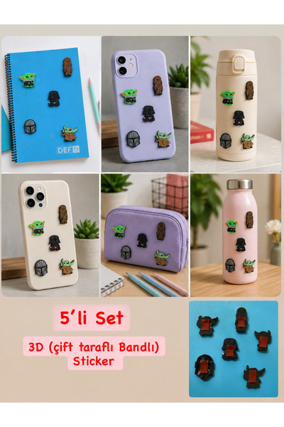 Buki'nin Atölyesi 5’li 3D Silikon Sticker Seti – Çift Taraflı Bantlı Dekorati...