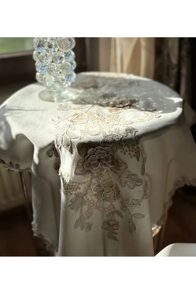 Ceki Home Simella Model Cream-Kapi Embroidered Dowry Tablecloth Runner Set 5 ...